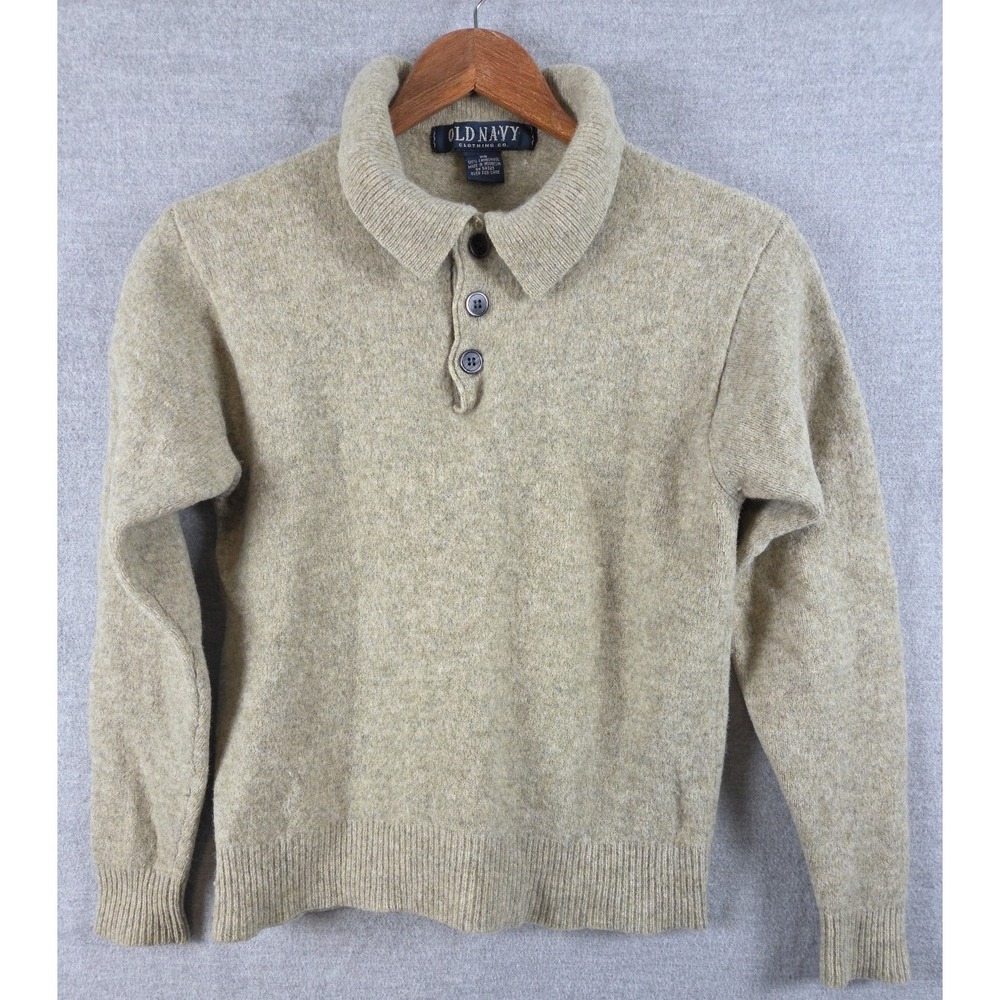 Old Navy Vintage Crop Sweater Womens XS Lambs Wool Oatmeal Heather Collared Y2K